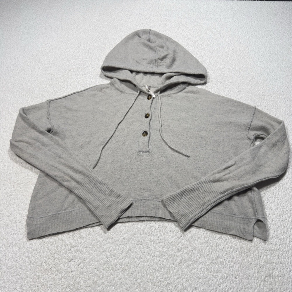 Free People Sweater Womens Gray Cropped Hooded Wool Alpaca Blend Soft Cozy Small